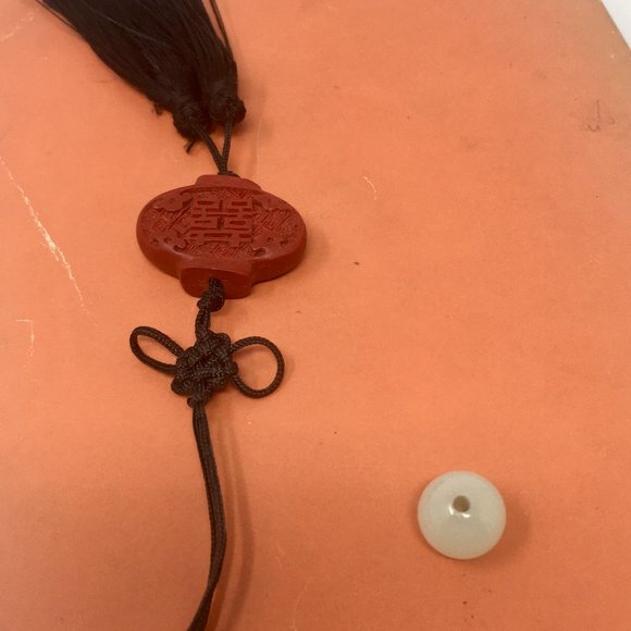 Mini Chinese Knot Red Cinnabar Bead Black Tassel Hanging Pendant Charm - Picture 11 of 16